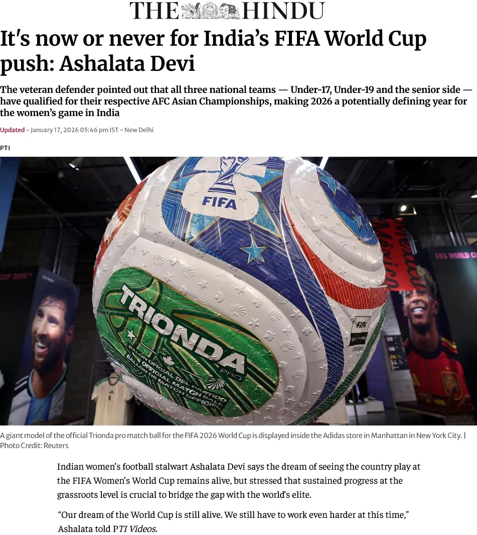 Ashalata Devi Football Festival featured in The Hindu