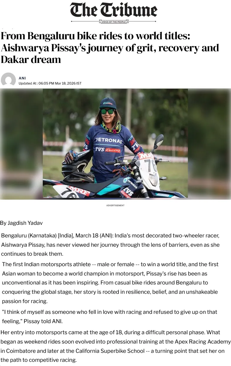 Aishwarya Pissay featured in The Tribune
