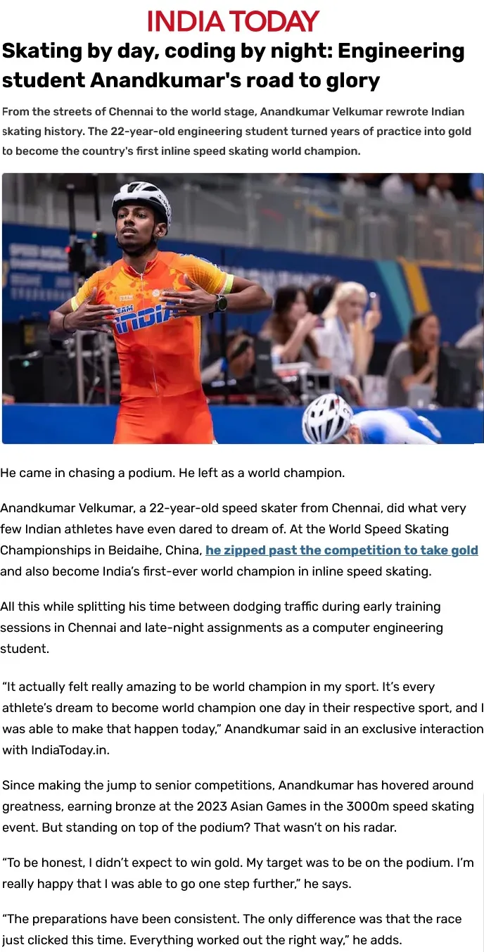 Anand Velkumar featured in India Today