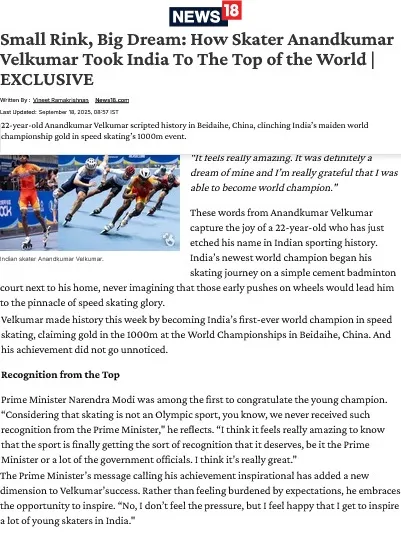 Anand Velkumar featured in News18