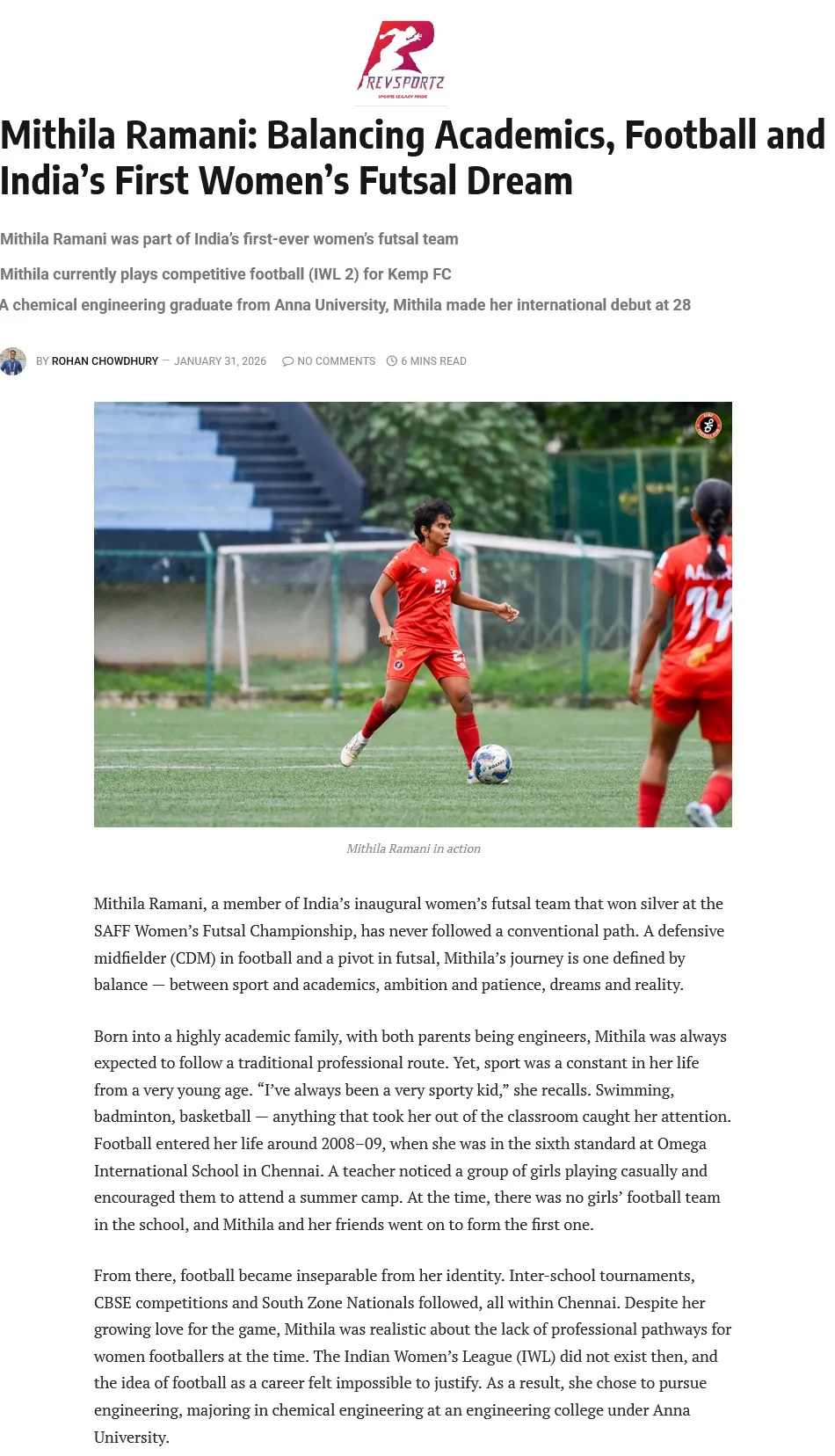 Mithila Ramani featured in Revsportz