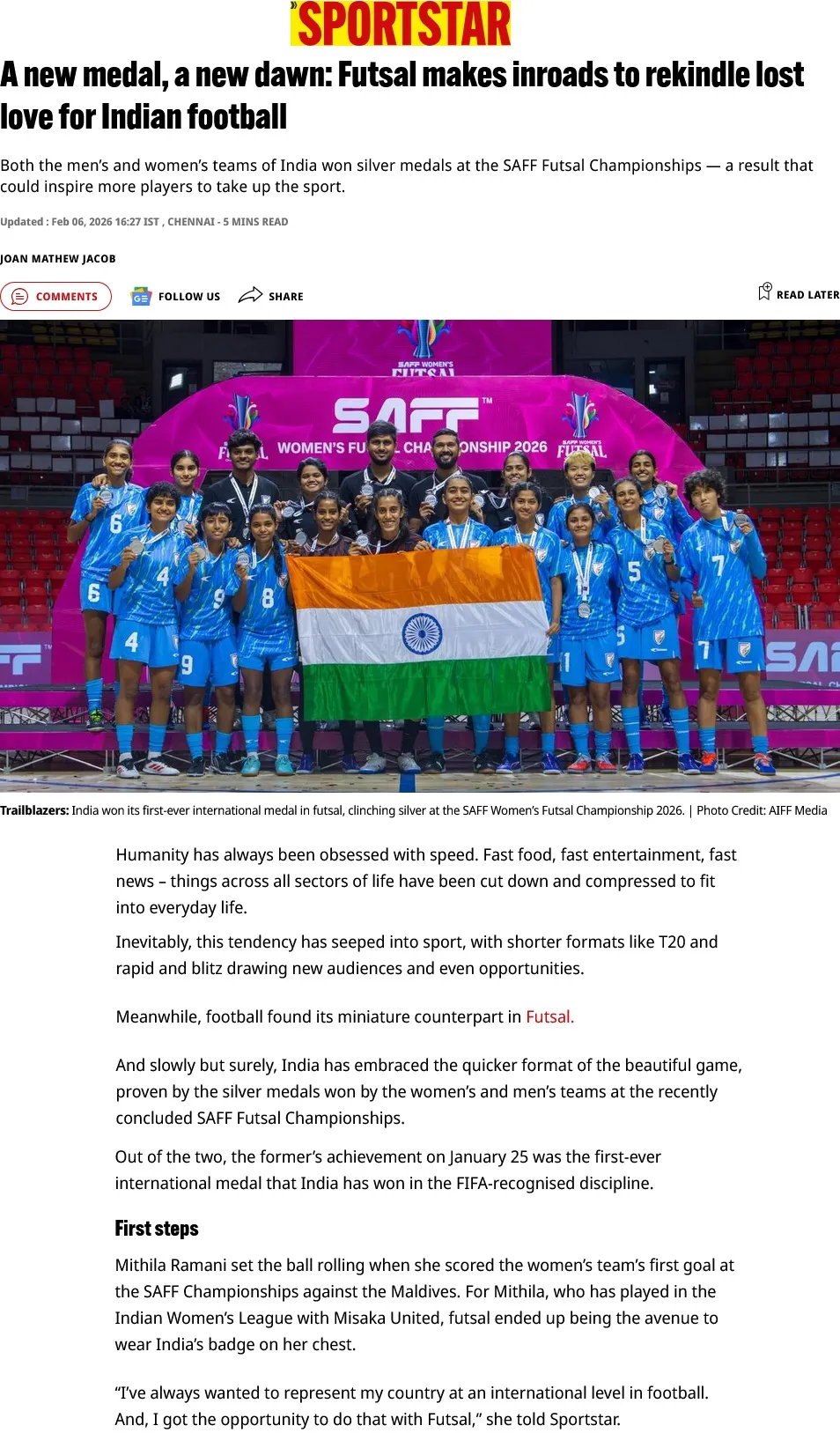 Mithila Ramani featured in Sportstar