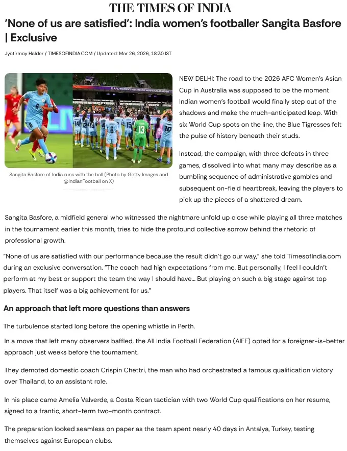 Sangita Basfore featured in The Times of India