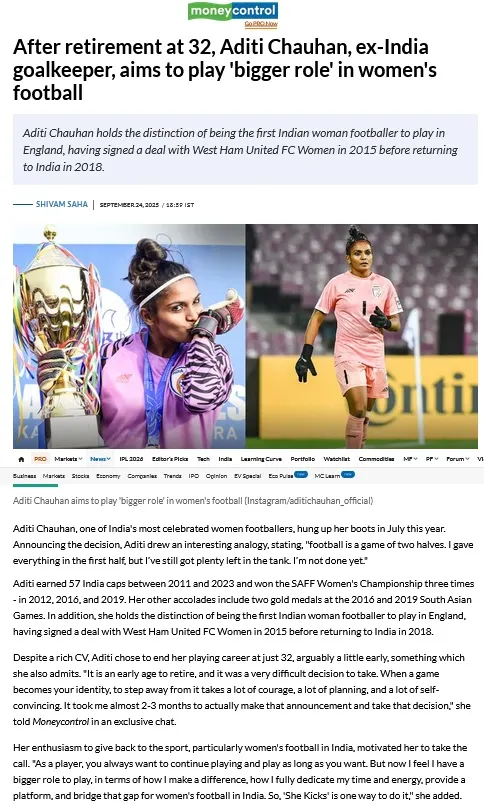 She Kicks Football League featured in Moneycontrol