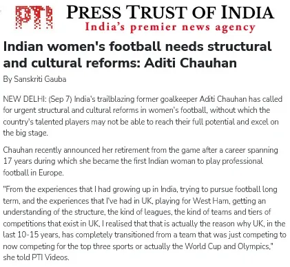 She Kicks Football League featured in PTI