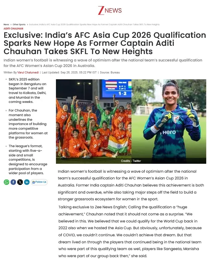 She Kicks Football League featured in Zee News